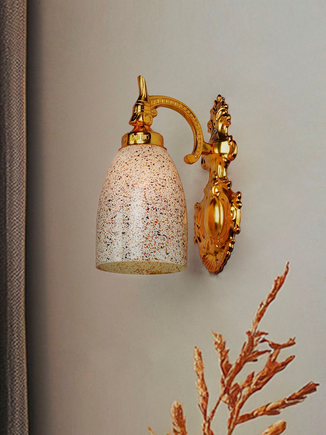 Elegant Gold Traditional Wall Sconce with Vibrant Multicolor Speckled Glass Shade