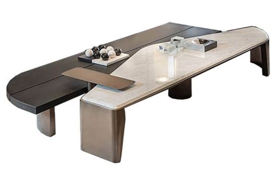 Luxurious Set of 4 Modern Coffee Tables: Wood, Marble, Steel, Glass Tops