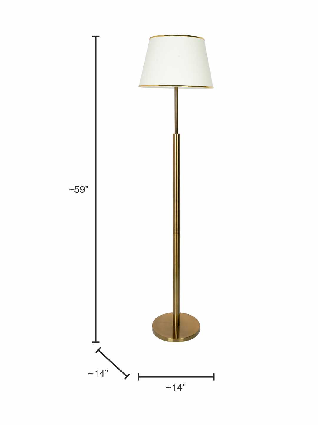Elegant Antique Brass Double Pipe Floor Lamp with Cream Tapered Fabric Shade