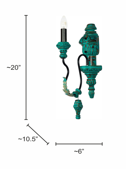 Emerald Green Distressed Wooden Wall Sconce with Candelabra Design
