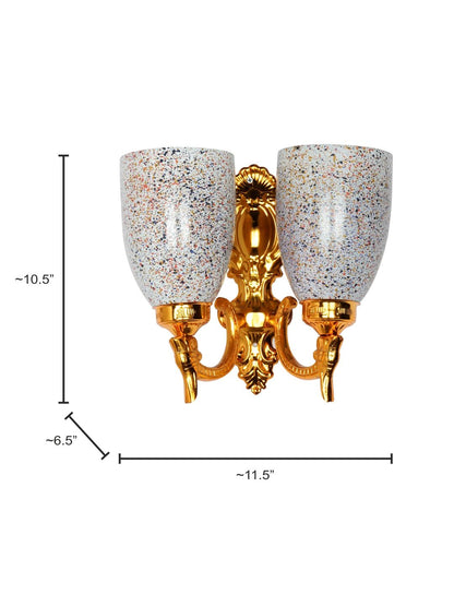 Opulent Gold Double Wall Sconce with Multicolor Speckled Glass Shades