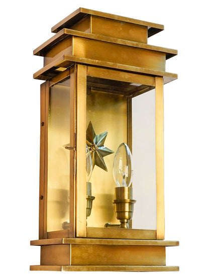 Elegant Antique Brass Art Deco Star Rectangular Wall Sconce with Glass Panels