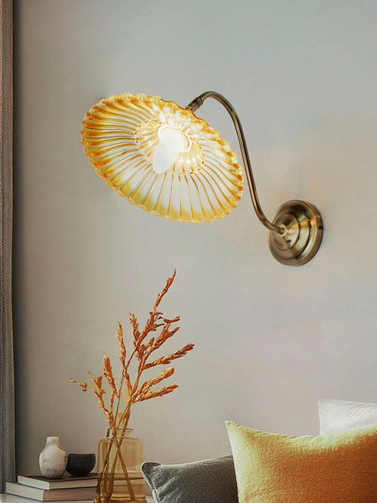 Modern Industrial Amber Ribbed Glass Adjustable Gooseneck Wall Sconce
