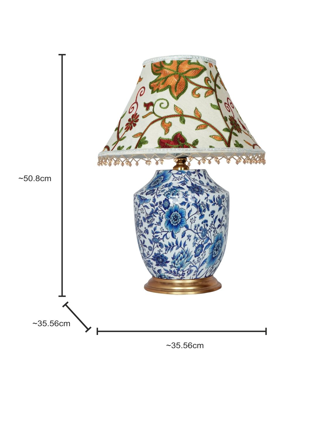 Handcrafted Eclectic Blue Pottery Print Table Lamp with Kashmiri Embroidered Velvet Shade