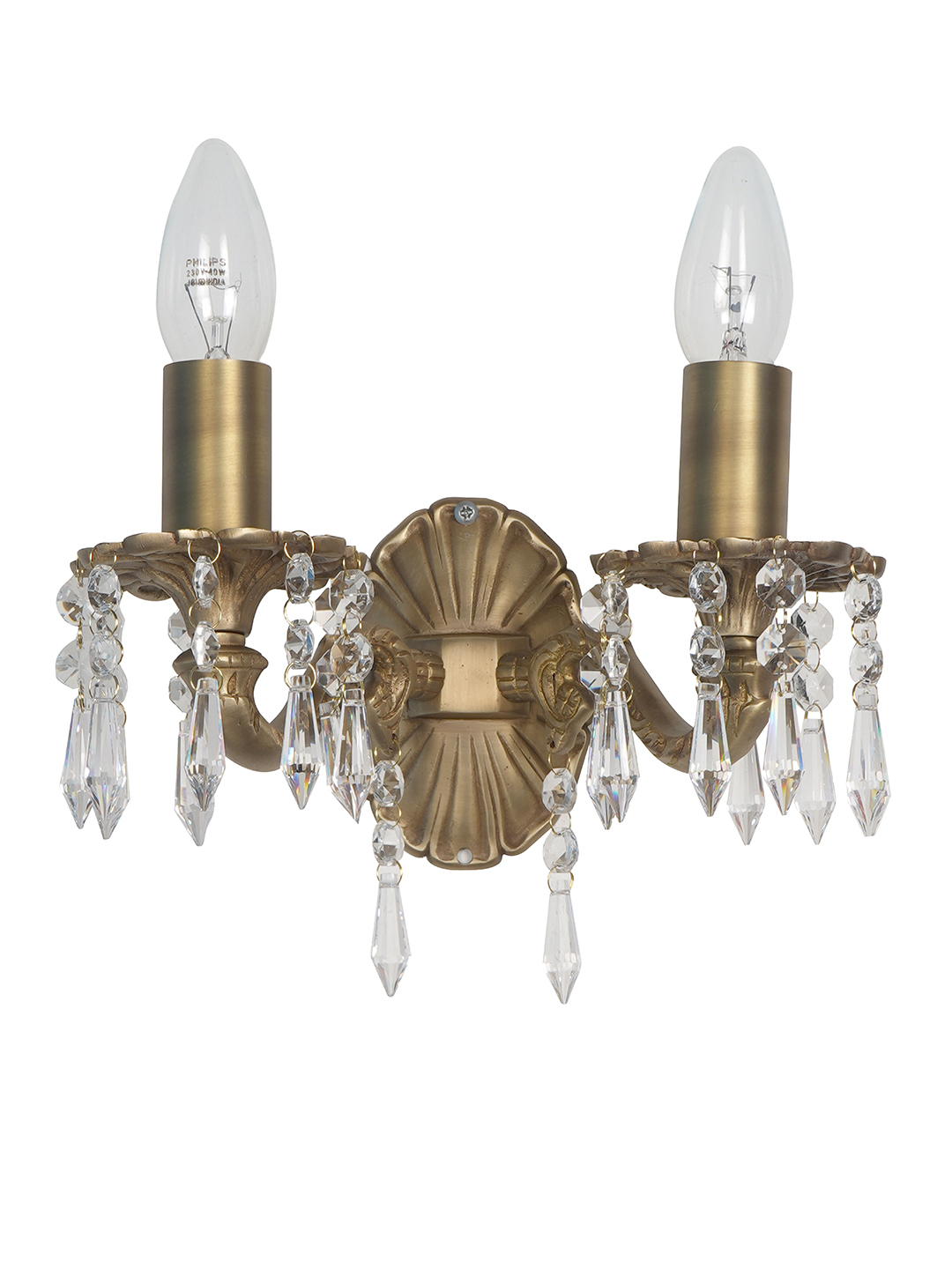 Elegant Double Brass Crystal Wall Sconce, Matt Finish, Classic Design Lighting