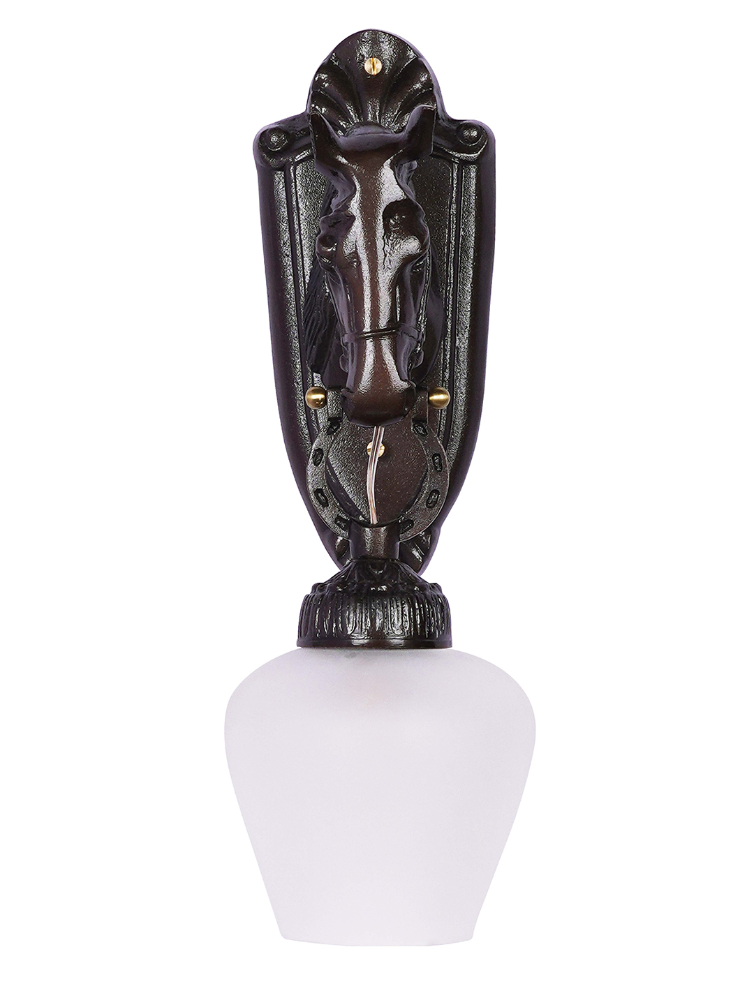 Regal Stallion Medieval Brown Cast Aluminium Wall Light with Frosted Goblet Shade