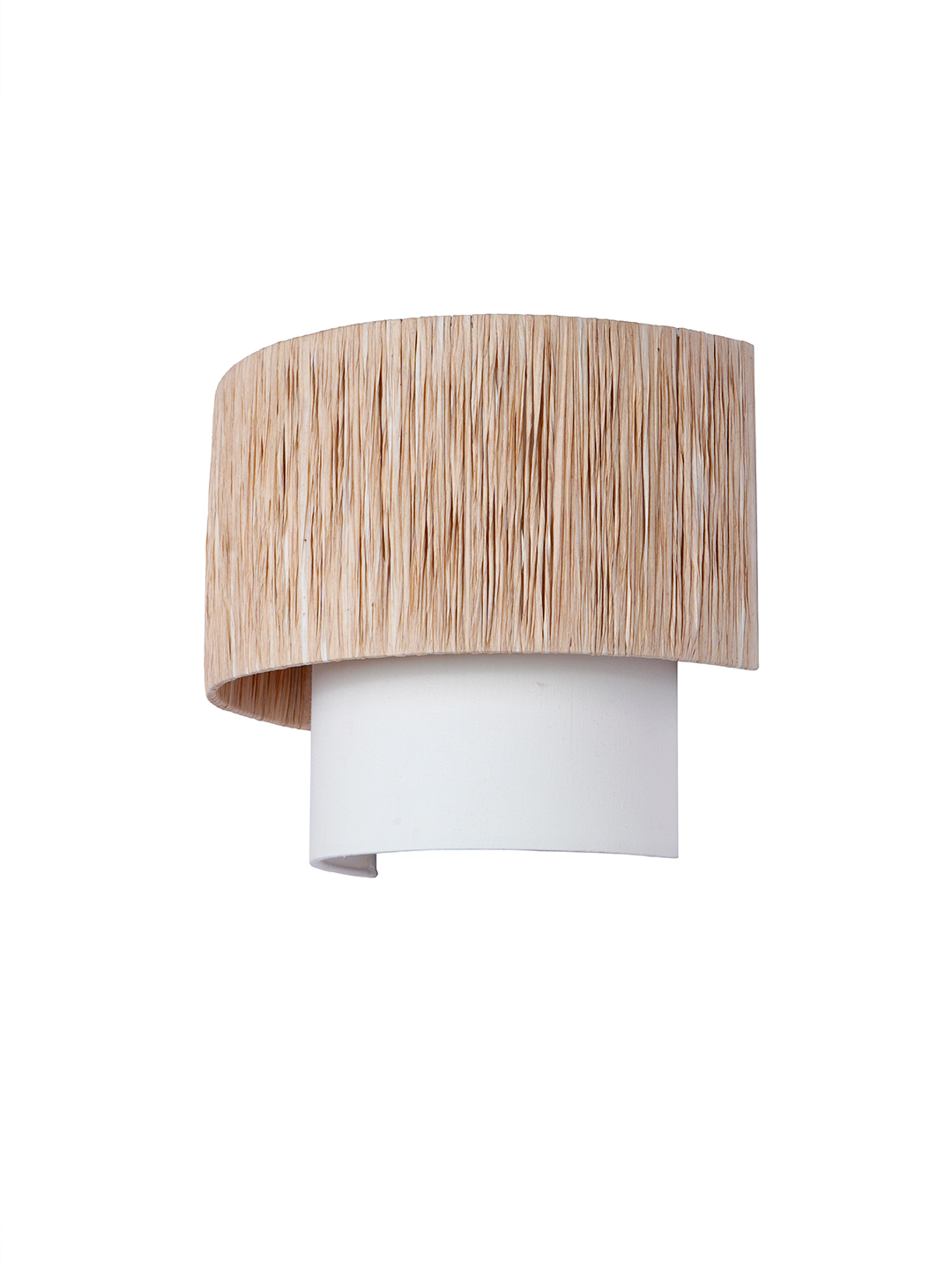 Elegant 12-inch Half Concentric Drum Wall Sconce, Raffia and White Fabric