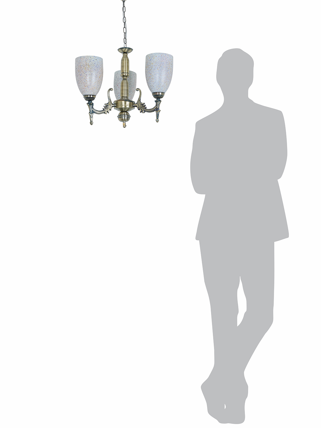 Elegant Antique Brass Steel 3-Light Mini Chandelier with Vibrant Bell Glass Shades