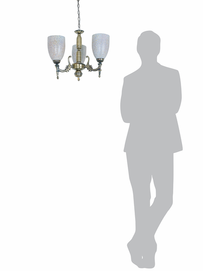 Elegant Antique Brass Steel 3-Light Mini Chandelier with Vibrant Bell Glass Shades