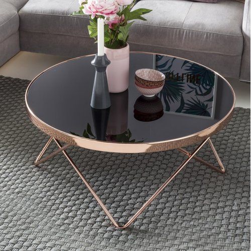 Dyon Elegant Copper Rose Gold PVD Steel Black Glass Coffee Table