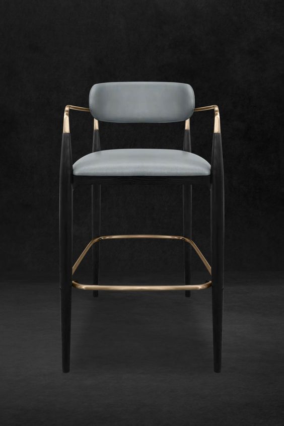 Elegant Jaggy Bar Stools Set of Two, Upholstered with Sleek Gold Accents