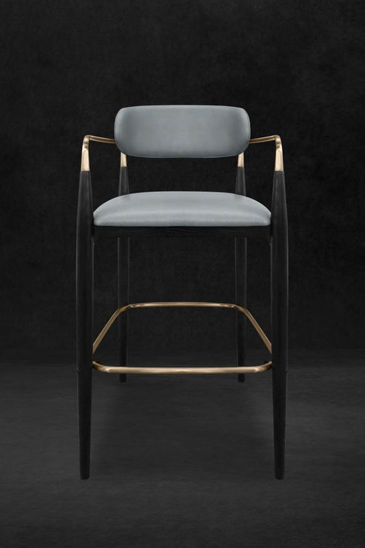 Elegant Jaggy Bar Stools Set of Two, Upholstered with Sleek Gold Accents