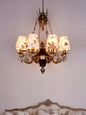 Luxury Maroon Gold 8-Light Chandelier, Kashmiri Embroidered Fabric Shades & Crystals