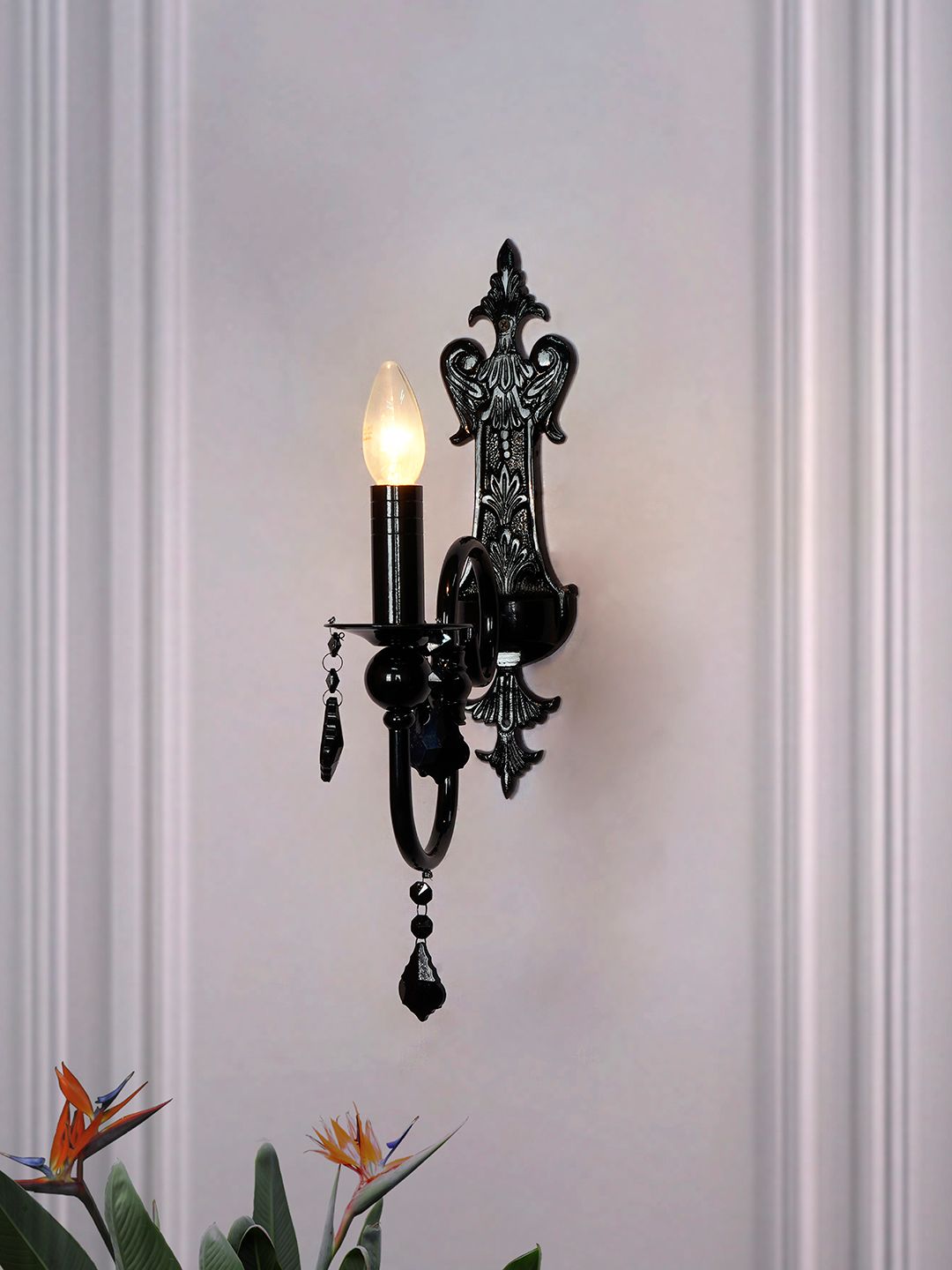 Elegant Black Crystal Candelabra Wall Sconce Light Fixture for Modern Homes