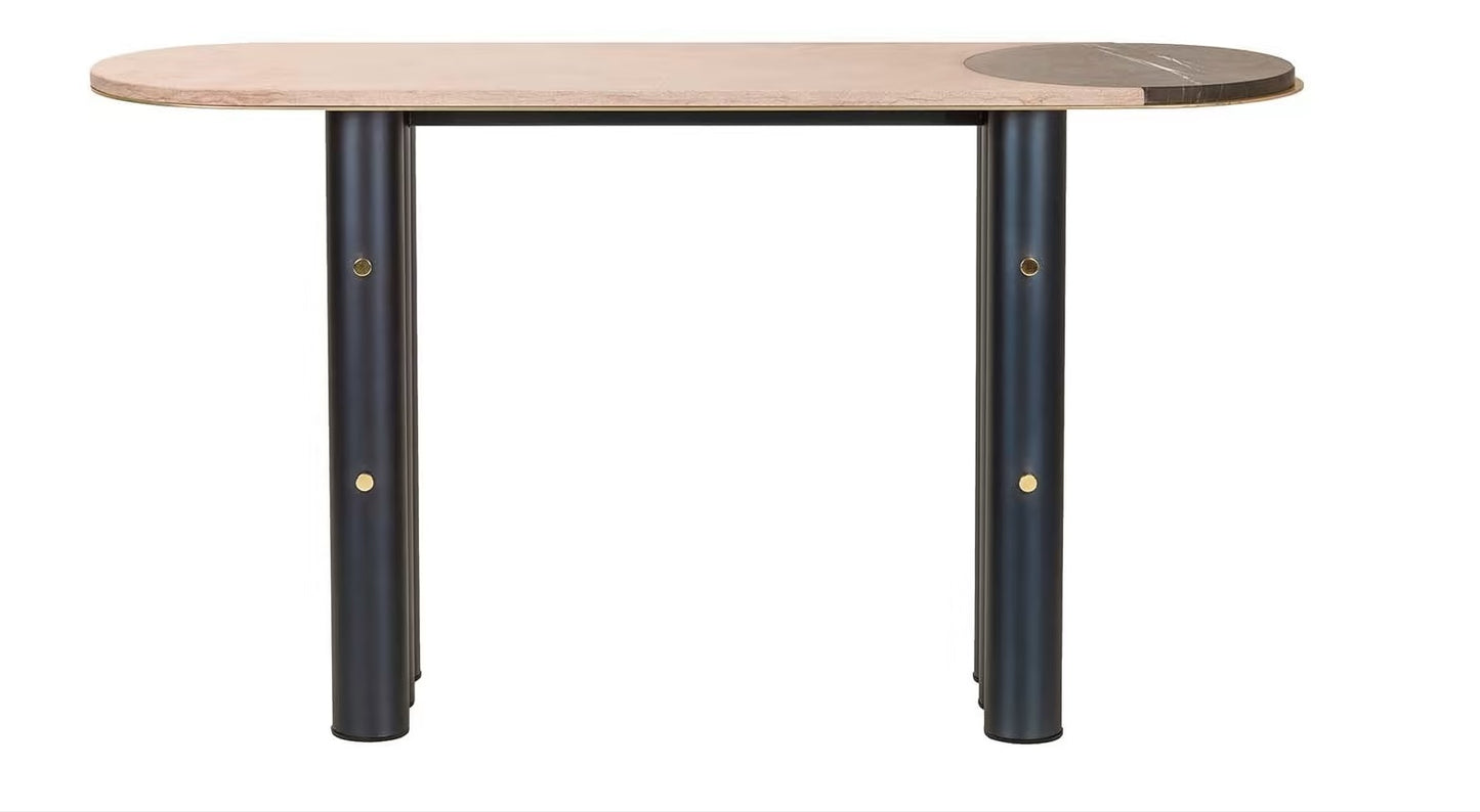 Luxury Handcrafted Lion Console: Eclectic Geometric Metal Marble Veneer Statement Console Table
