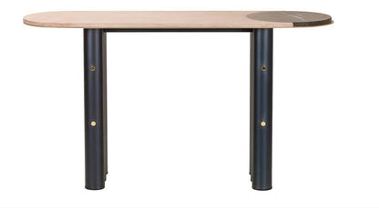 Luxury Handcrafted Lion Console: Eclectic Geometric Metal Marble Veneer Statement Console Table