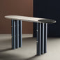 Luxury Handcrafted Lion Console: Eclectic Geometric Metal Marble Veneer Statement Console Table