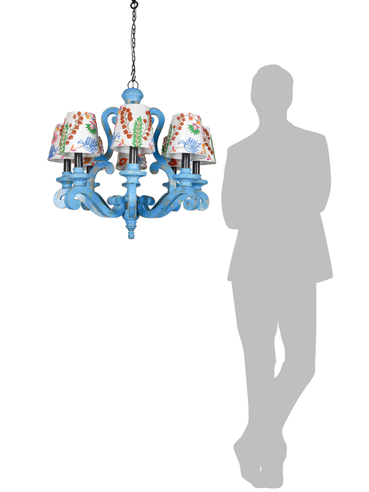 Chandelier Light With White Embroidered Fabric Shades