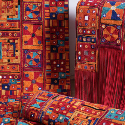 BANJARA embroidered wall art with fringes, handmade, jewel tones, 108X180 inches, sizes available