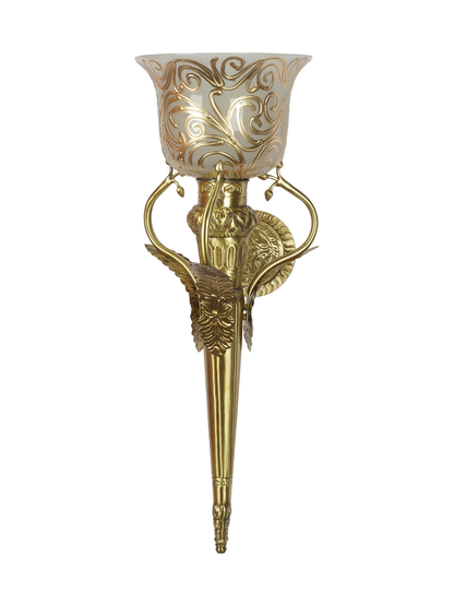 Traditional Antique Gold Brass Torch Mashal Wall Lamp Handpainted Glass Sconce