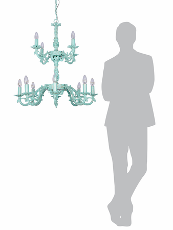Distressed Sea Green 12-Light Two-Tier Aluminum Chandelier French Elegant