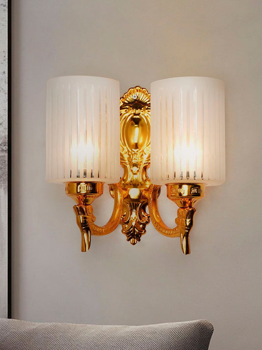 Elegant Gold Traditional Double Wall Sconce with Frosted Hand-Cut Glass