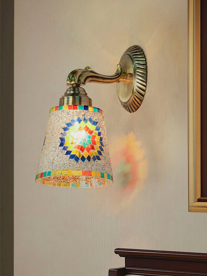 Vibrant Multicolor Mosaic Glass Wall Sconce with Star Pattern Design