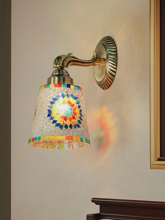 Vibrant Multicolor Mosaic Glass Wall Sconce with Star Pattern Design