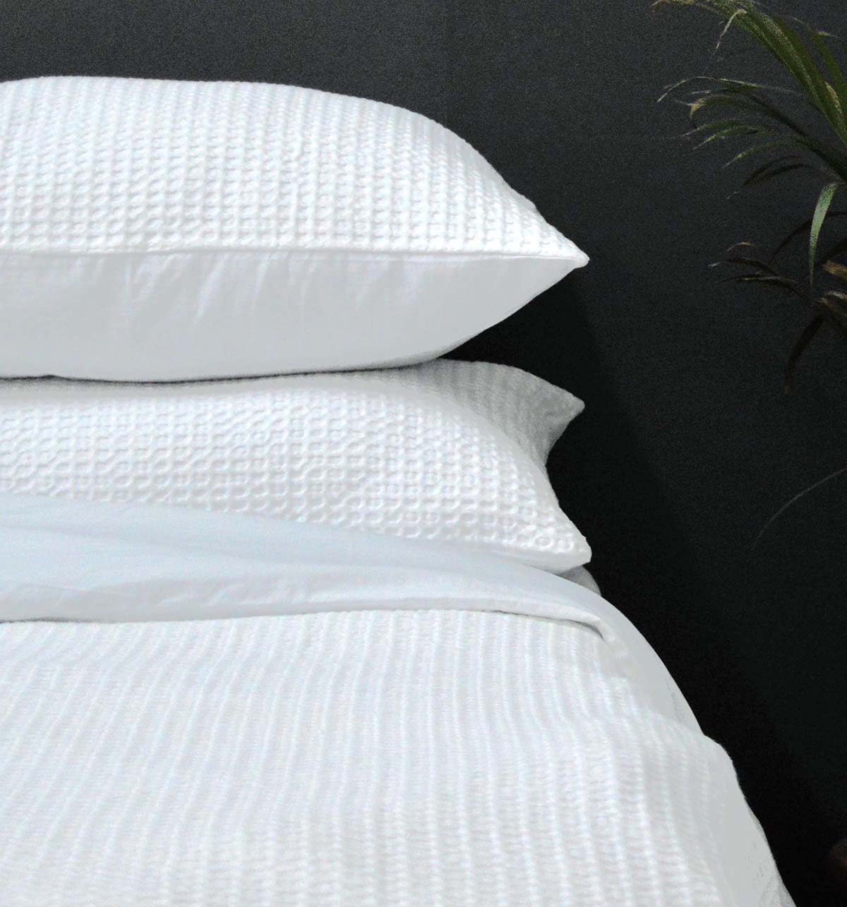 Waffle Cotton Duvet Cover Set with Coordinated Pillow Covers White