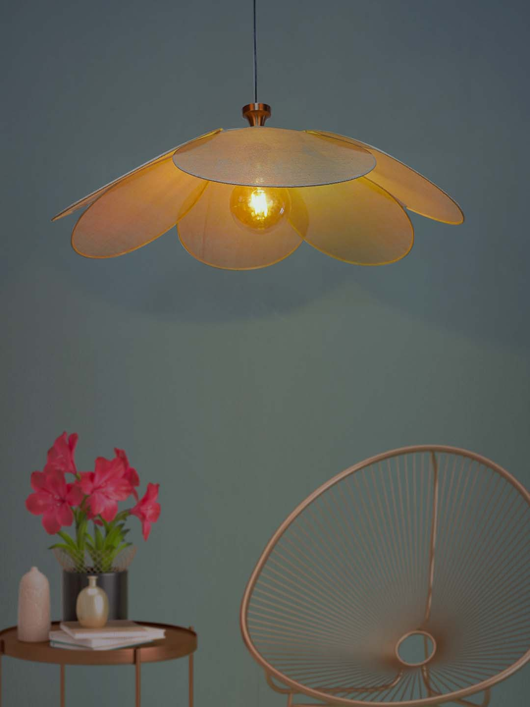 Contemporary 30-inch Burlap Flower Petal Designer Pendant Hanging Light