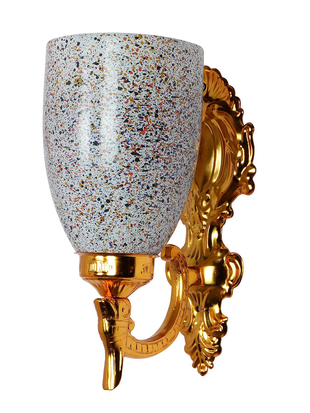 Elegant Gold Traditional Wall Sconce with Vibrant Multicolor Speckled Glass Shade