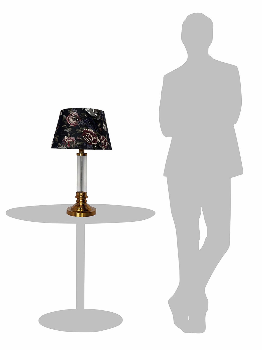 Elegant Black Embroidered Fluted Glass Table Lamp with Sequin Fabric Shade