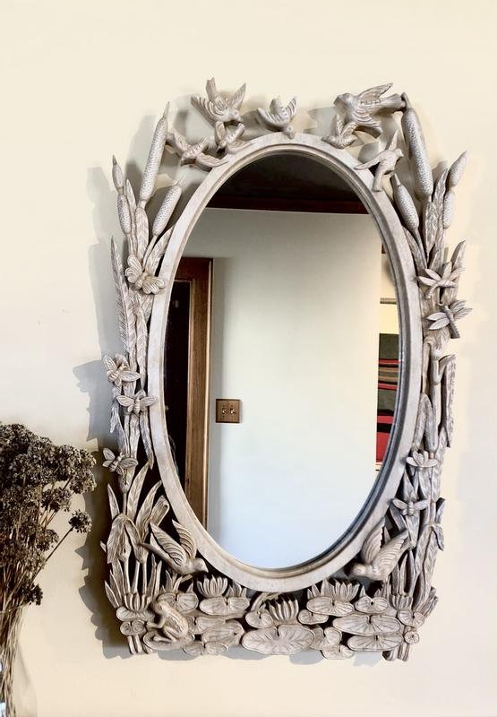 Nature inspired hand carved mirror