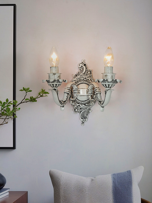 Elegant Traditional Swan Double Candle Wall Sconce Lamp - Antique White Cast Aluminium