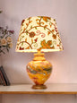 Exquisite Kashmiri Embroidered Shade Table Lamp - Metal Red Stone Pot Design