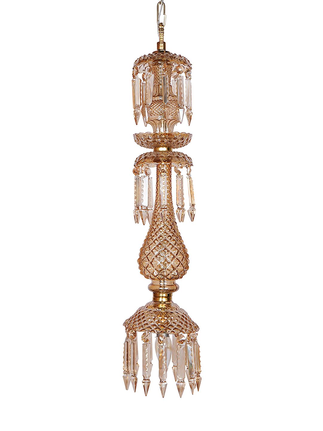 Elegant Golden Luster Molded Glass Hanging Light with Sparkling Crystal Drops, 76cm