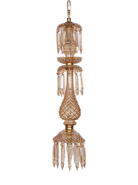 Elegant Golden Luster Molded Glass Hanging Light with Sparkling Crystal Drops, 76cm