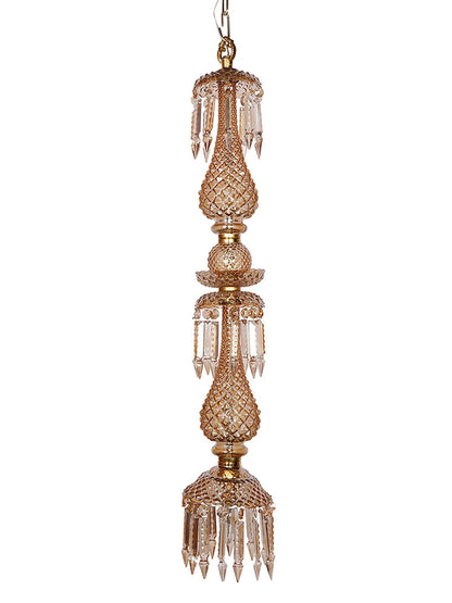 Elegant Golden Luster Glass Pendant Light with Hand-Cut Crystals, 38-inch