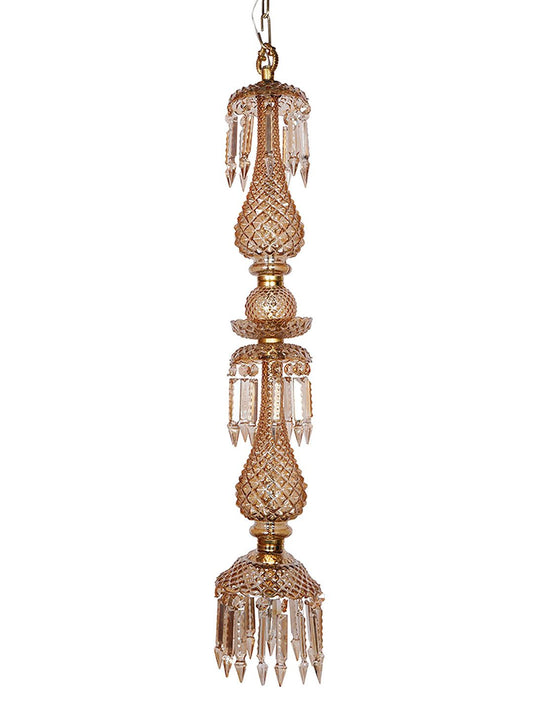 Elegant Golden Luster Glass Pendant Light with Hand-Cut Crystals, 38-inch