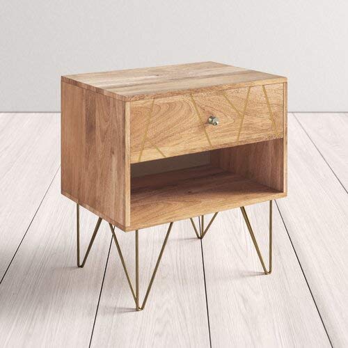 1 Drawer Nightstand Solid Wood Bedside Table for Bedroom | Bed Side Drawers Cabinet | Sheesham, Natural Honey Finish  In Stock