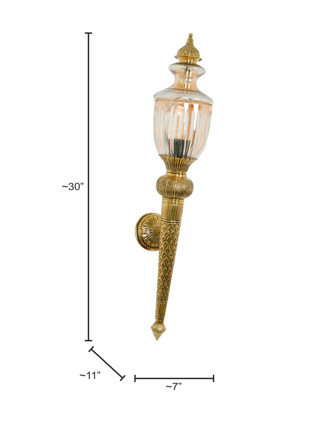 Classic Mashaal Antique Brass Wall Sconce with Cut Glass Trophy Top