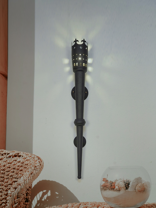 Medieval Black Steel Mashal Torch Wall Sconce Light for Royal Home Decor