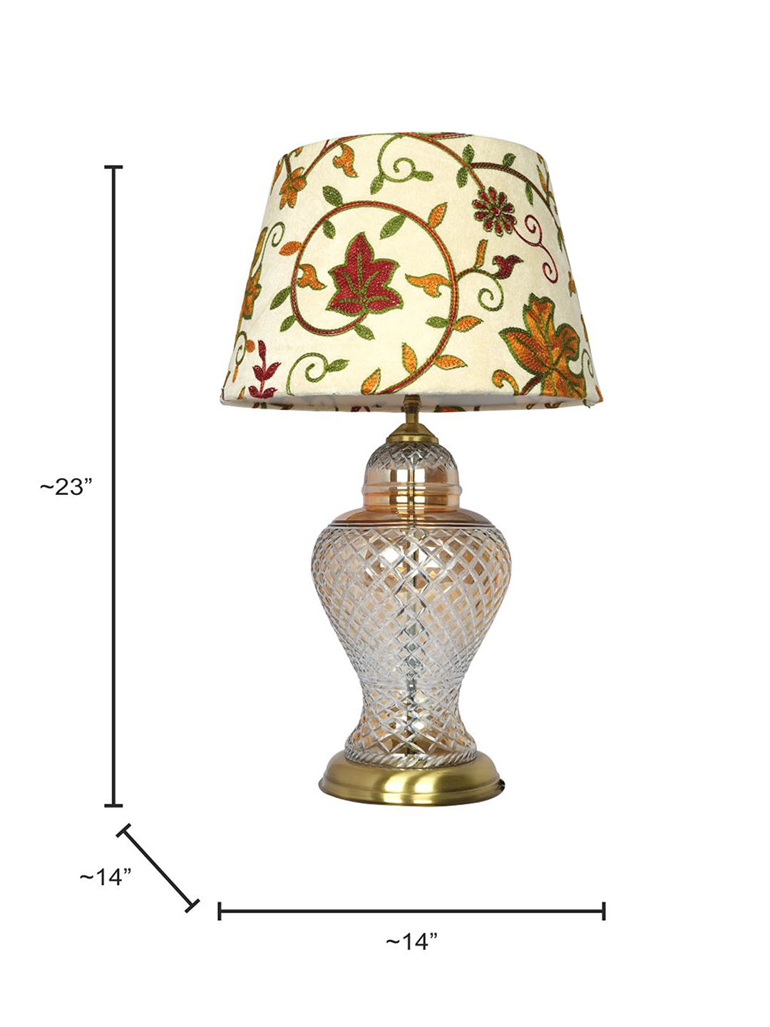 Luxury Golden Luster Glass Urn Table Lamp with Intricate Kashida Shade