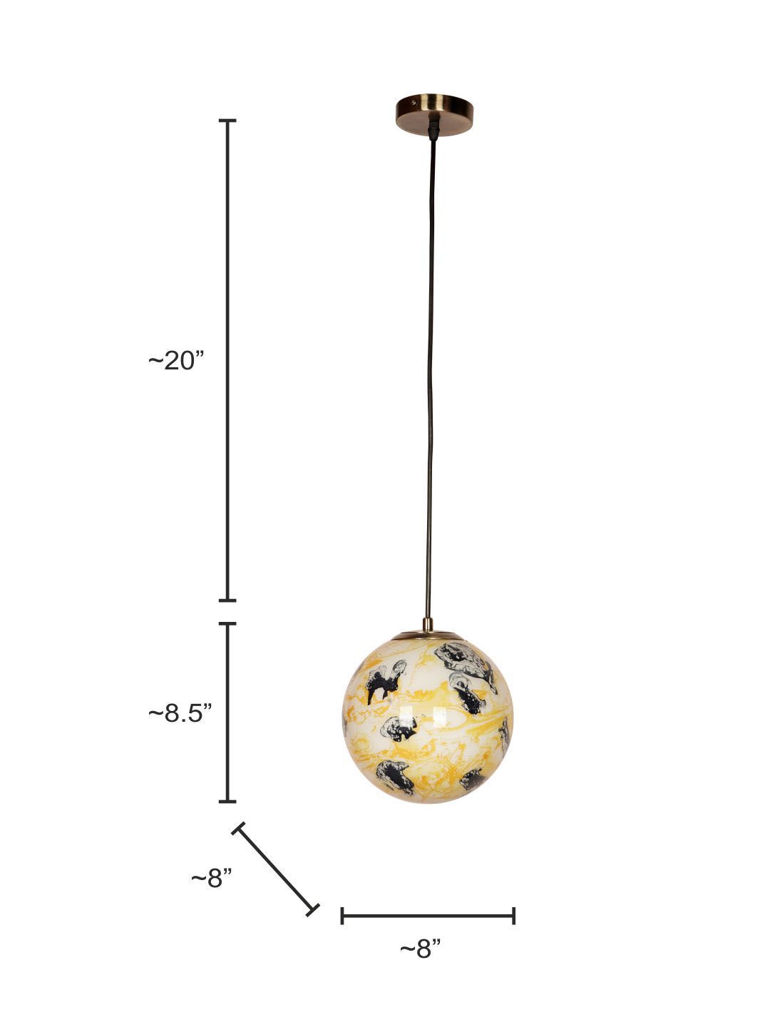 Artistic Yellow Black Marble Glass Globe Pendant Light - Antique Brass Finish