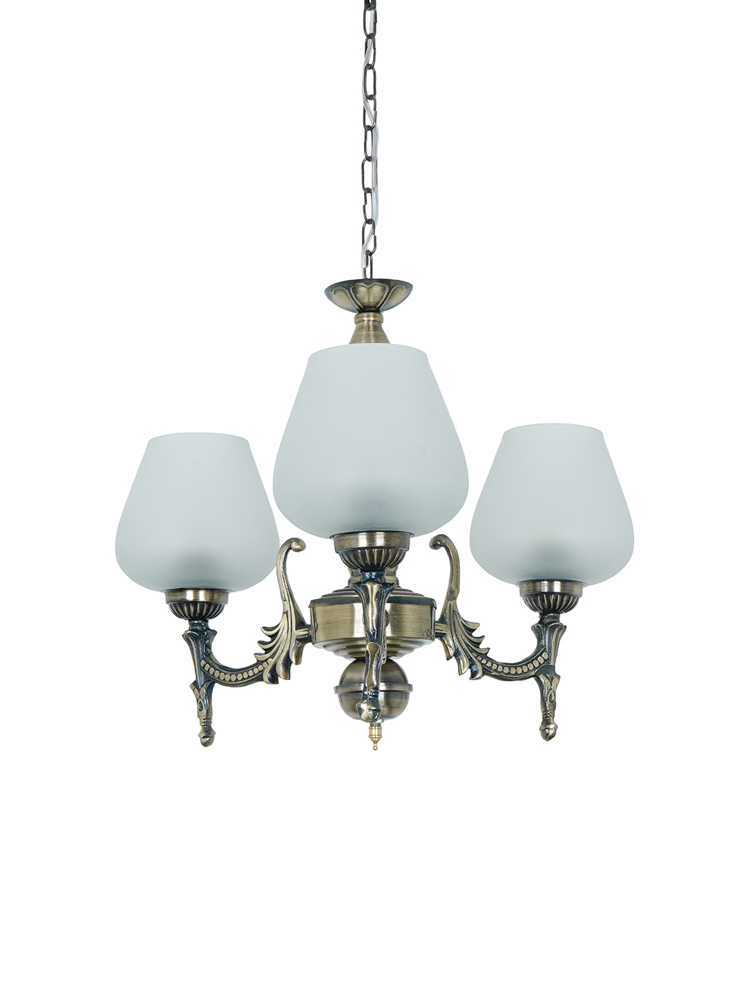 Sparkling Antique Brass 3-Light Chandelier: Frosted Goblet Shades, 16-inch Wide