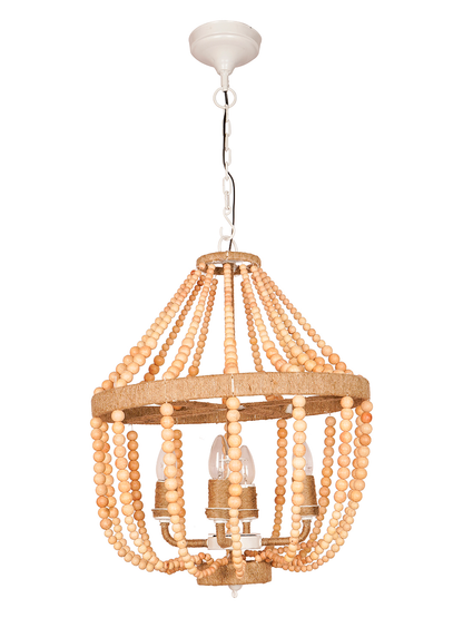 Bohemian Natural Wood Bead Empire Chandelier | Jute Wrapped 4-Light Fixture
