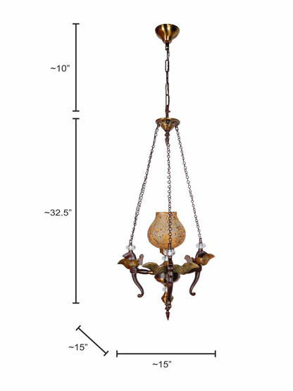 Elegant Vintage Pegasus Horse Head Pendant Chandelier with Yellow Speckled Glass
