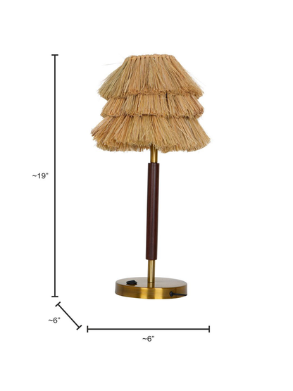Handcrafted Bohemian Table Lamp with Munja Hay Shade, Wooden Base, E27 Holder