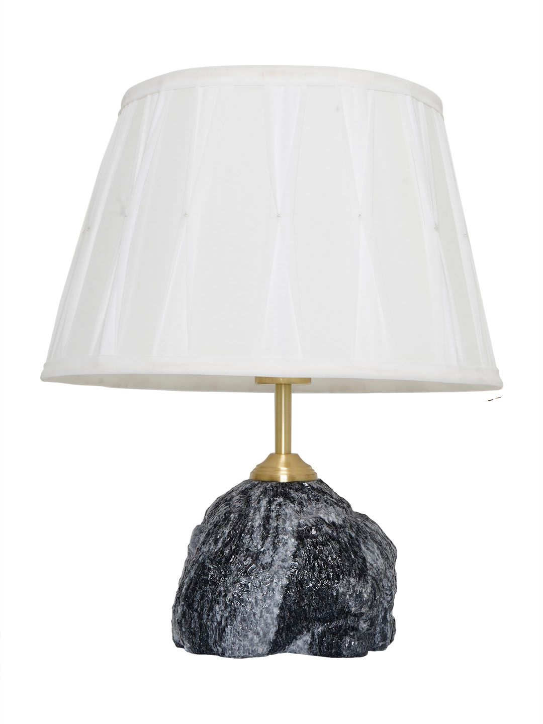 Elegant Raw Black Marble Table Lamp with Pleated Fabric Shade for Home