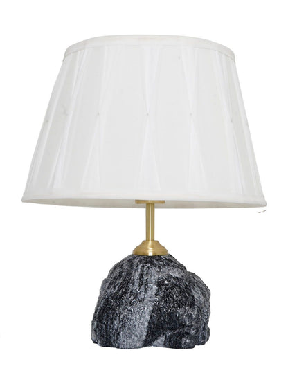 Elegant Raw Black Marble Table Lamp with Pleated Fabric Shade for Home